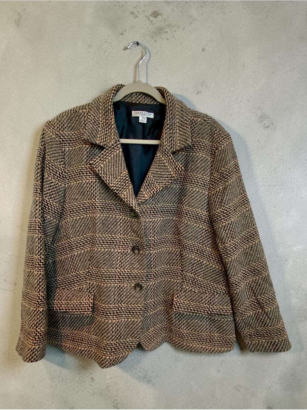 Pendleton Plus Wool Plaid Brown Notched Collar Blazer size 18W